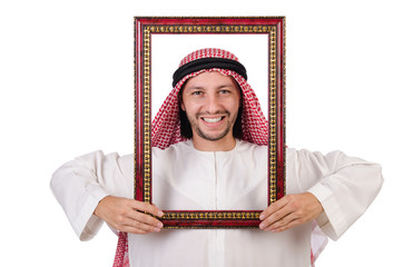 Fototapeta premium Arab with picture frame on white