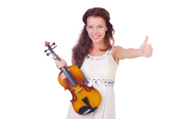 Fototapeta premium Young girl with violin on white