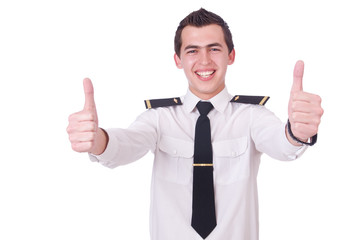 Young pilot isolated on the white