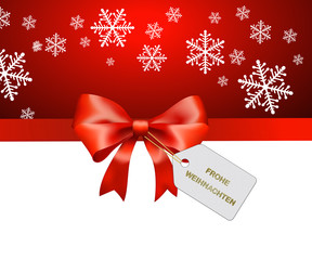 Rote Schleife Frohe Weihnachten gold mit HG rot und Schnee