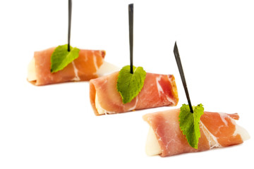 canape with meat vegetables and seafood