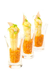 canape with meat vegetables and seafood