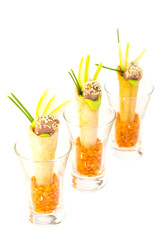 canape with meat vegetables and seafood