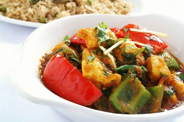 Indian chicken Jalfrezzi curry with rice