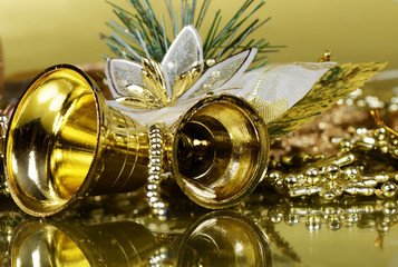 The christmas tree ornaments on gold