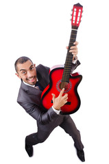 Obraz premium Businessman quitar player isolated on white