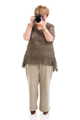 elderly woman shooting pictures