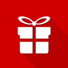 Geschenk Icon mit langem Schatten auf rotem Hintergrund