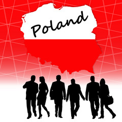 Map of Poland next to Polish people