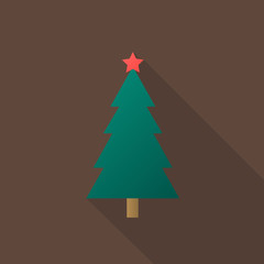 Weihnachtsbaum Icon mit langem Schatten auf braunem Hintergrund