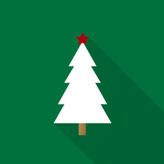 Weihnachtsbaum Icon mit langem Schatten auf grünem Hintergrund