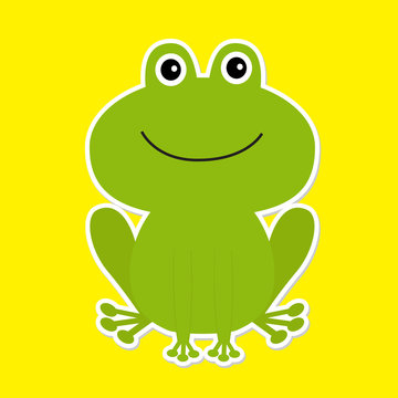 recommend clip art: Cute green cartoon frog. White background.