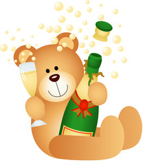 Teddy bear drinking champagne