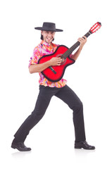 Man with guitar isolated on white