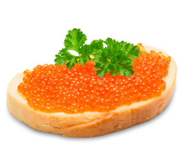 Red caviar isolated on white background