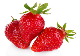 Three strawberry isolated on white