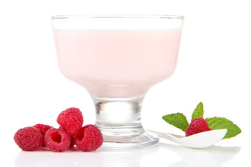 Delicious yogurt with berries isolated on white