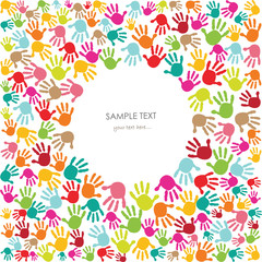 Colorful baby handprint kids greeting card vector