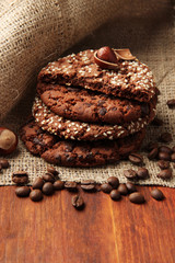 Homemade cookies with sesame seeds, chocolate,