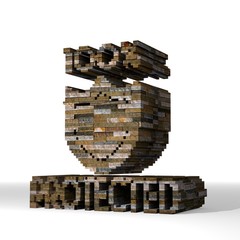 3d render of a shielded protected sign  built out of stones
