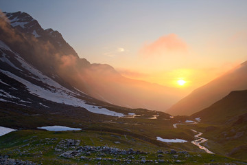 Alpine peaks at sunset