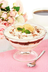 Delicious dessert with banana and caramel