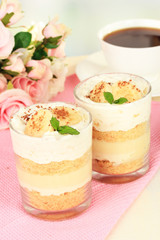 Delicious dessert with banana and caramel