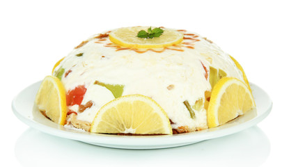 Delicious jelly cake isolated on white