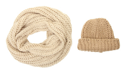 Warm knitted clothing isolated on white