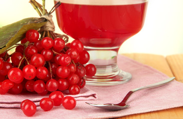 Red berries of viburnum and bowl with jam