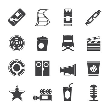 Silhouette Simple Cinema and Movie Icons - vector icon set