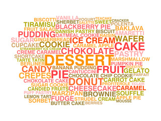 Fototapeta premium Variety of desserts. Word cloud concept