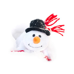 happy winter christmas snowman with carrot in black hat and red