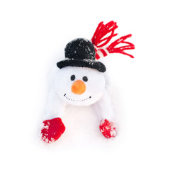 happy winter christmas snowman with carrot in black hat and red