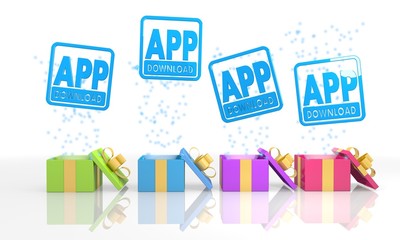 isolated present boxes with app download icon