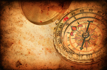 Navigation compass on Grunge old paper texture