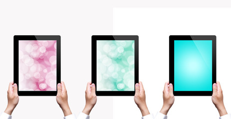 male hand holding a tablet with isolated