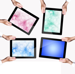 male hand holding a tablet with isolated