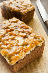 Close up of walnut toffee cake