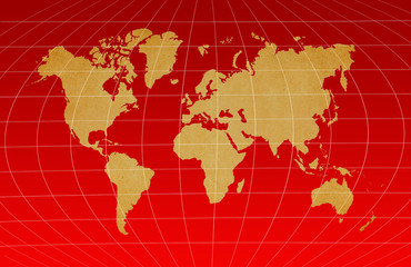 World Map on dark red background.