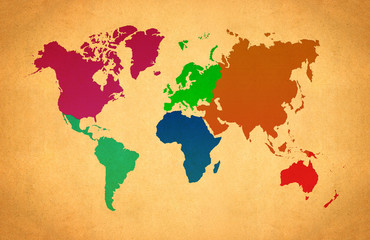 Carte du monde, fond du monde sur papier grunge