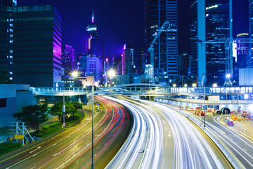Fototapeta na wymiar Traffic trail in Hong Kong city at night