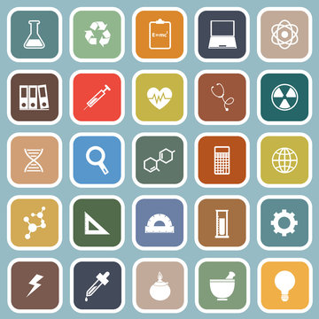Science flat icons on blue background