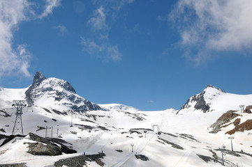 Skilifts in Glacier Paradise summer ski area above Zermatt