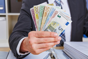 Hand holding Euro money bills