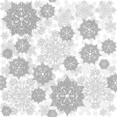 Deurstickers szare koronkowe płatki śniegu zimowy deseń na jasnym tle © demonique