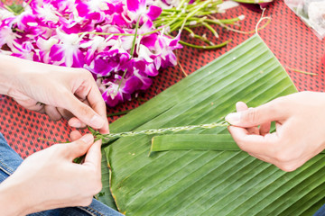Banana leaf is fresh,Crafts for worship festival in Thailand