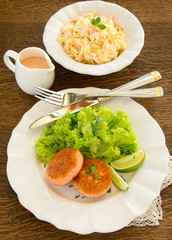 Fish cakes of shrimp and crabs. Selective focus.