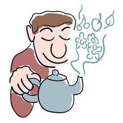 Man and tea kettle