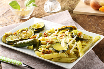 Pasta with zucchini flowers fresh